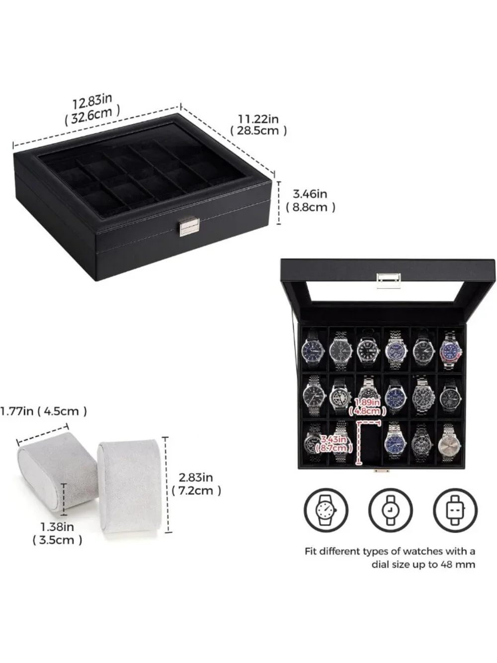 18-Slot Watch Box Organizer with Glass Lid | Stylish Storage for Men & Women